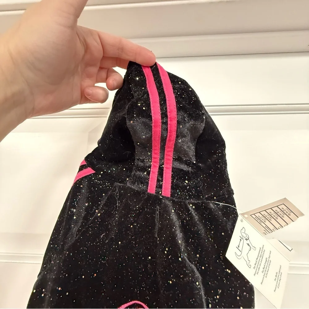 NWT FabDog Diva Velour Joggers Black & Pink Glitter Tracksuit M Fab Dog Dogs